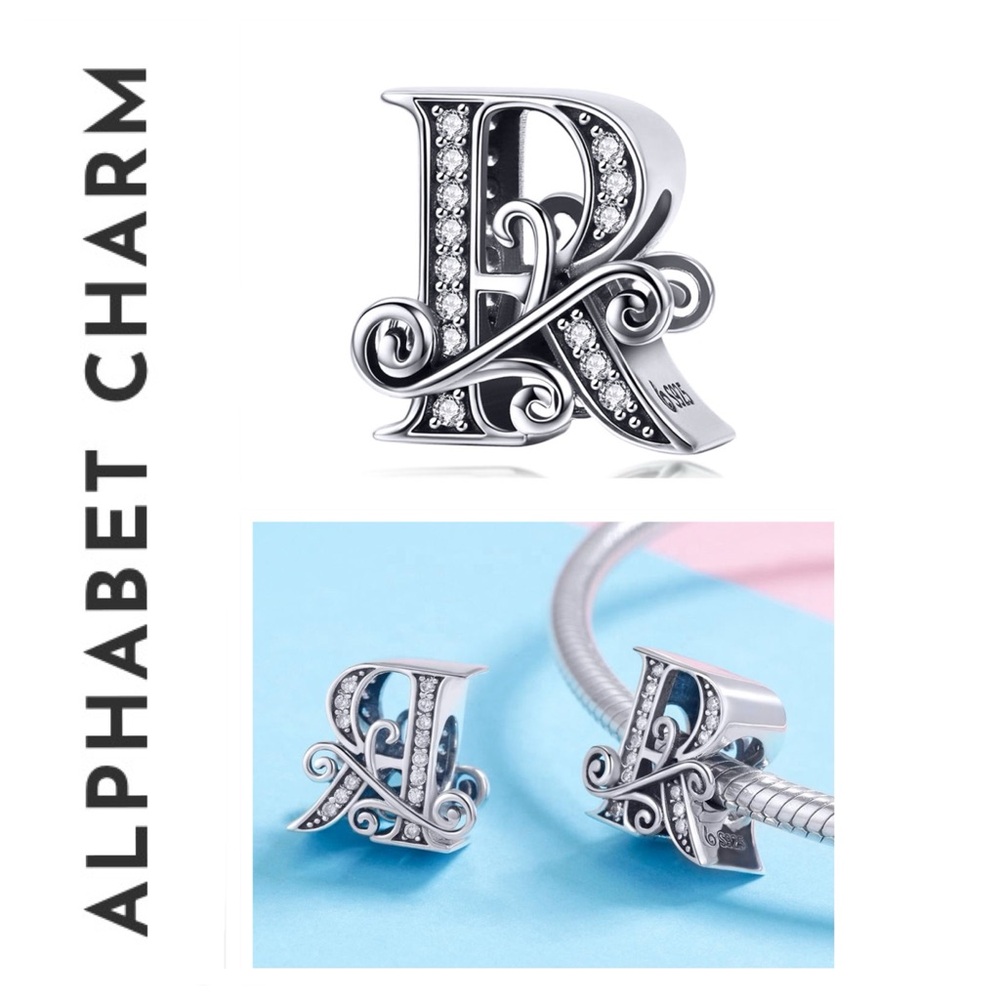 🐘🐘 S925 Sterling Silver Diamond Letter “R” Charm